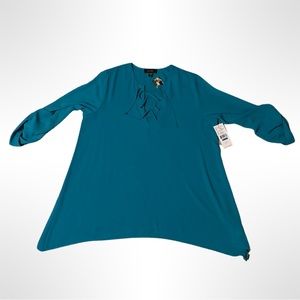 NWT Karen Kane Blue-Green Fiesta Days Lace Up Top